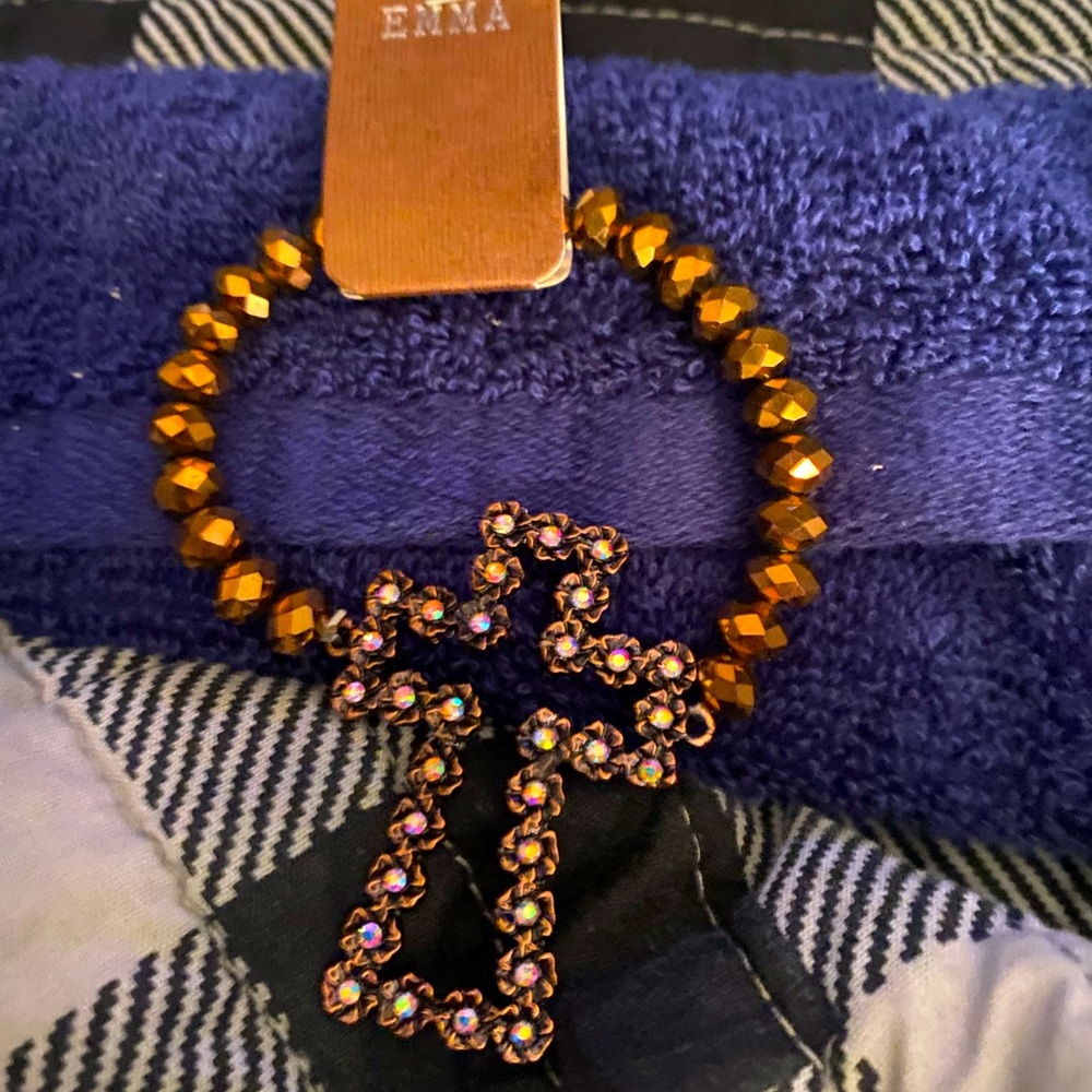 Crystal Cross Bracelet. Bronze.